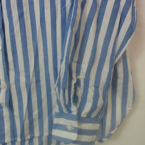 NWTS LOFT Blue & White Striped Button Front Blouse Long Sleeve Collared Top SZ L - Picture 3 of 5